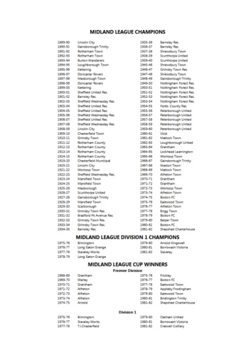 Midland Counties League Honours - 1889-1982