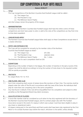 Cup Competition & Play-Offs Rules